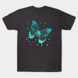 Cherry Trees and Butterflies on Turquoise Background T-Shirt